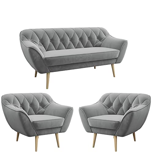 MKS MEBLE Sofa Grau - Moderne Sofa Set 3+1+1 - Skandinavische Deko Polstersofa - Pirs Zwei Sessles und Loungesofa - Fünf Personen Grau MKS MEBLE Sofa Grau - Moderne Sofa Set 3+1+1 - Skandinavische Deko Polstersofa - Pirs Zwei Sessles und Loungesofa - Fünf Personen Grau von MKS MEBLE