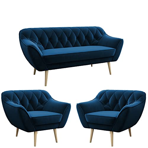 MKS MEBLE Sofa Blau - Moderne Sofa Set 3+1+1 - Skandinavische Deko Polstersofa - Pirs Zwei Sessles und Loungesofa - Fünf Personen Dunkelblau MKS MEBLE Sofa Blau - Moderne Sofa Set 3+1+1 - Skandinavische Deko Polstersofa - Pirs Zwei Sessles und Loungesofa - Fünf Personen Dunkelblau von MKS MEBLE