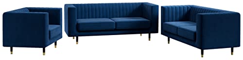 MKS MEBLE Sofa - Moderne Sofa Set 3+2+1 - Skandinavische Deko Polstersofa - Elmo Zwei Loungesofas und Sessel - Sechs Personen Marineblau von MKS MEBLE