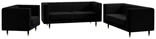 MKS MEBLE Sofa - Moderne Sofa Set 3+2+1 - Skandinavische Deko Polstersofa - Elmo Zwei Loungesofas und Sessel - Sechs Personen Schwarz von MKS MEBLE