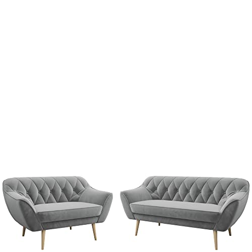 MKS MEBLE Sofa - Moderne Sofa Set 3+2 - Skandinavische Deko Polstersofa - Pirs Zwei Loungesofas - Fünf Personen Grau von MKS MEBLE