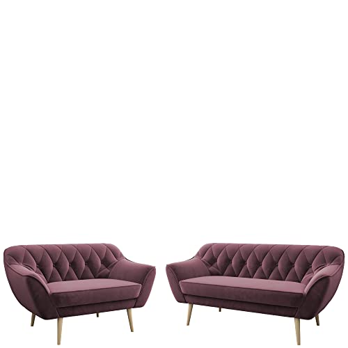 MKS MEBLE Sofa - Moderne Sofa Set 3+2 - Skandinavische Deko Polstersofa - Pirs Zwei Loungesofas - Fünf Personen Rosa von MKS MEBLE