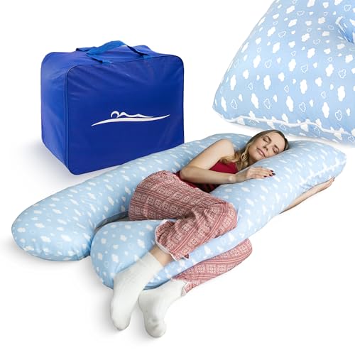 MKS KomfortKissen ORIGINAL - Premium Orthopädisches Kuschelkissen | Körperkissen | Seitenschläferkissen - Für besseren Schlaf und gegen Rückbeschwerden, 100 x 150 cm (Baumwolle (Standard) / Wolken) von MKS