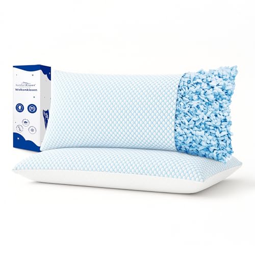 MKS Kühlendes kopfkissen 40x80 2er Set – Ergonomisches Wolkenkissen – Weiches Kissen für Rücken, Seiten & Bauchschläfer – Memory Foam Kissen mit kühlendem Gel für besseren Schlaf - Schlafkissen von MKS