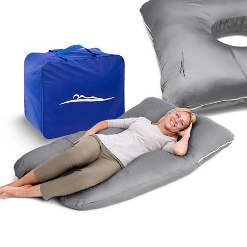 MKS Seitenschläferkissen mit Bezug | Komfortkissen (100 x 150 cm) | Schlafkissen | Seitenschläferkissen u Form | Ergonomisches Premium kühlendes Kuschelkissen (Baumwolle (Standard) / Weiß) von MKS