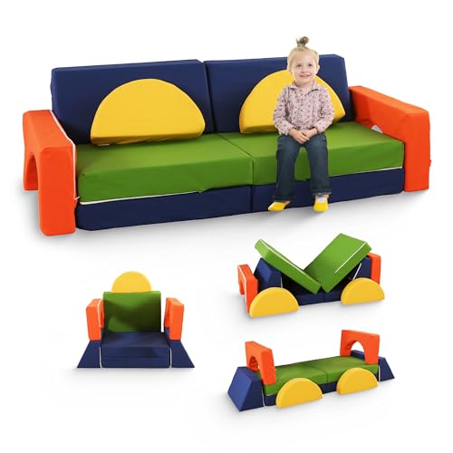 MKS Spielsofa Kindersofa aus Schaumstoff Bausteine - für Kinder & Kuschelecke im Kinderzimmer | Bestehend aus 10 Teilen für den Schlafbereich und das Spielzimmer (Bunt) von MKS