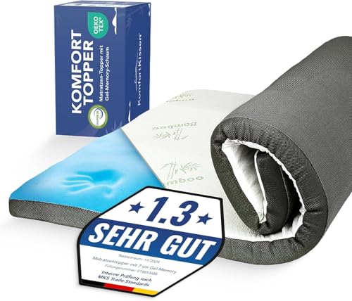 MKS.® Gel Topper 100x200 cm – 7 cm Memory Foam Topper mit H3 Dual-Härtegrad – Druckentlastender Gelschaum Topper mit Atmungsaktivem Bambusbezug & 3D Airflow – rutschfest & Waschbar von MKS