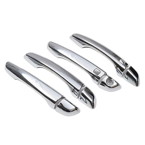 MKVAXR For Hyundai, Kona 2017 2018 2019 2020, Kohlefaser-Chrom-Autotürgriffschalenabdeckung, Zieraufkleber, Styling-Zubehör Türgriffabdeckung(BLACK Silver 2 Buttons) von MKVAXR
