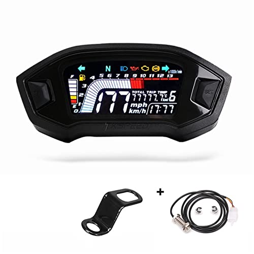 MKVAXR Motorrad LCD Zylindrisch 1 2 4 Zylinder Tacho 13000 RPM Optional Hintergrundbeleuchtung Digitaler Kilometerzähler Drehzahlmesser Motorrad-Tachometer(Sensor and bracket) von MKVAXR