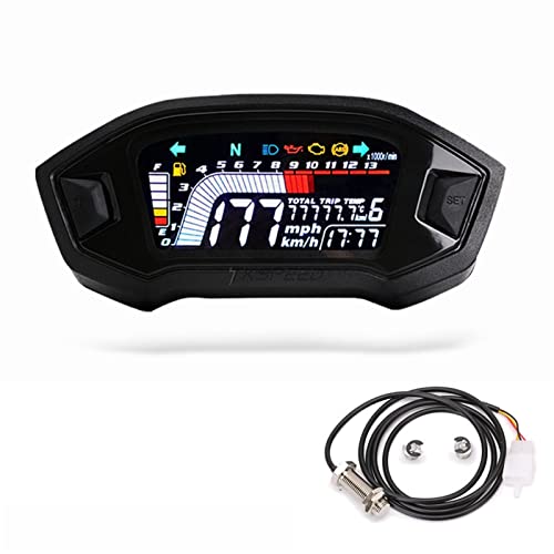 MKVAXR Motorrad LCD Zylindrisch 1 2 4 Zylinder Tacho 13000 RPM Optional Hintergrundbeleuchtung Digitaler Kilometerzähler Drehzahlmesser Motorrad-Tachometer(With Sensor-A) von MKVAXR