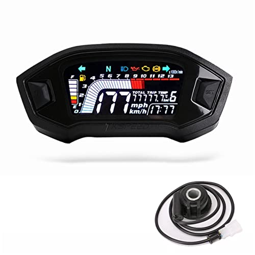 MKVAXR Motorrad LCD Zylindrisch 1 2 4 Zylinder Tacho 13000 RPM Optional Hintergrundbeleuchtung Digitaler Kilometerzähler Drehzahlmesser Motorrad-Tachometer(With Sensor-B) von MKVAXR