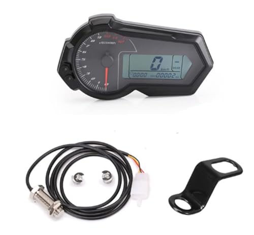 MKVAXR Universal 1200RPM Motorrad Kilometerzähler Drehzahlmesser UTV LCD Digital Tacho Gauge 2 4 Zylinder N1-6 Motorrad-Tachometer(With bracket) von MKVAXR