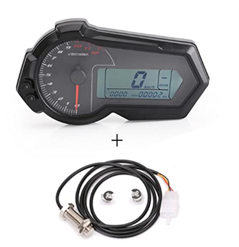 MKVAXR Universal 1200RPM Motorrad Kilometerzähler Drehzahlmesser UTV LCD Digital Tacho Gauge 2 4 Zylinder N1-6 Motorrad-Tachometer(With sensor 1) von MKVAXR