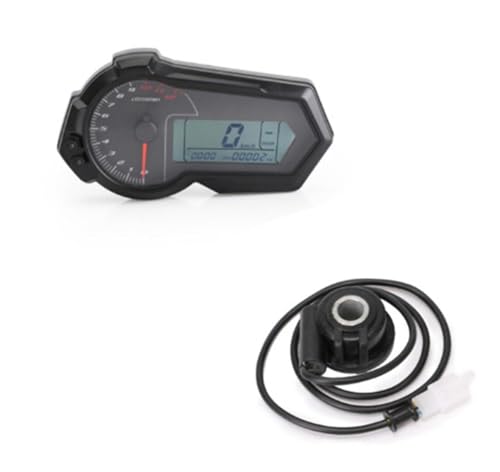 MKVAXR Universal 1200RPM Motorrad Kilometerzähler Drehzahlmesser UTV LCD Digital Tacho Gauge 2 4 Zylinder N1-6 Motorrad-Tachometer(With sensor 2) von MKVAXR