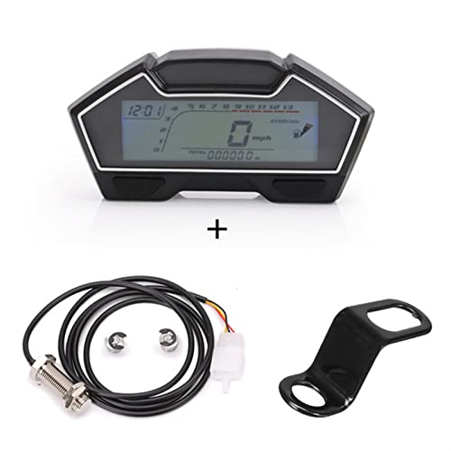 MKVAXR Universal LCD Motorrad Racing Tachometer Kilometerzähler Tankanzeige DIY Tacho Meter Instrument 199 Kph Öl Wasser Temperatur Zeigen Motorrad-Tachometer(With bracket) von MKVAXR