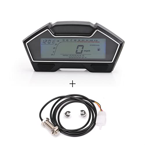 MKVAXR Universal LCD Motorrad Racing Tachometer Kilometerzähler Tankanzeige DIY Tacho Meter Instrument 199 Kph Öl Wasser Temperatur Zeigen Motorrad-Tachometer(With sensor 1) von MKVAXR