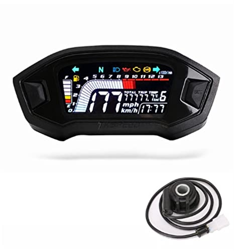 MKVAXR Universal Motorrad LICHT Einstellbare Tacho 13000 RPM Optional Hintergrundbeleuchtung Digital Odemeter Tachometer 1 2 4 Zylinder Motorrad-Tachometer(With sensor 2) von MKVAXR