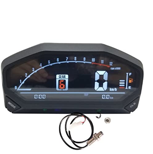 MKVAXR Universal Motorrad LICHT LCD Tacho Digital Hintergrundbeleuchtung Wasserdicht Kilometerzähler Drehzahlmesser 1 2 4 Zylinder Adjut Motorrad-Tachometer(With sensor) von MKVAXR
