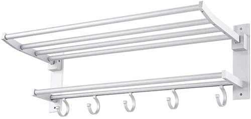 Handtuchhalter Aluminium Doppellagiges Gestell, Multifunktions-Handtuchhalter zur Wandmontage Küche Badezimmer Mehrpolig Mit Haken Einfach Zu Installierender Handtuchhalter Handtuc von MKYOKO