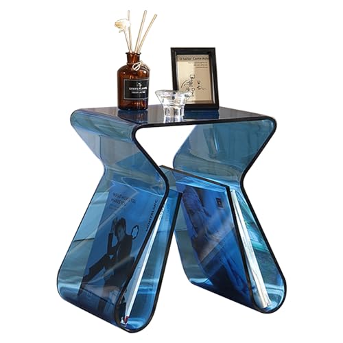 MKYOKO Beistelltisch Acryl, Sofatisch,Beistelltisch Couch, Transparenter Kleiner Beistelltisch, Moderner Nachttisch, Für Schlafzimmer, Wohnzimmer, Büro (Color : Blue) von MKYOKO