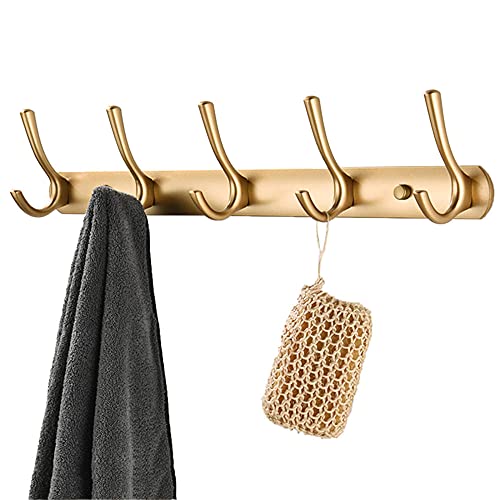MKYOKO Handtuchhalter Kleiderbügel Aluminium Hakenleiste Wandmontage Huthaken Ohne Bohren Selbstklebend Platz für Küche Wohnzimmer-Gold C_6 Haken Badezimmer-Hardware/Golden a/5 Haken von MKYOKO