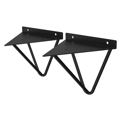 ML-Design 2 Stück Regalhalterung 160 mm, Schwarz, Metall, Dreieckige Regalhalterungen, Schwebe Regalwinkel, Haarnadel Wandhalterung, Prisma Regalträger für Wandmontage, Hairpin Wandregal Wandkonsole von ML DESIGN modern living