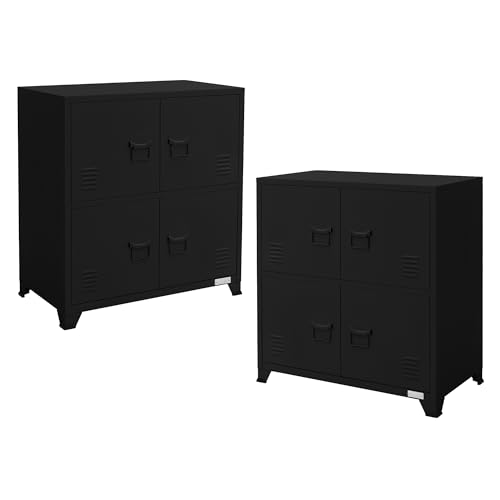 ML-Design 2er Set Aktenschrank 75x40x80,5 cm Schwarz, Stahl, Büroschrank freistehend 4 Beinen, Metallspind 4 Türen, 2 Fächer, Industrial, Lagerschrank Stahlschrank Metallschrank Aufbewahrungsschrank von ML DESIGN modern living