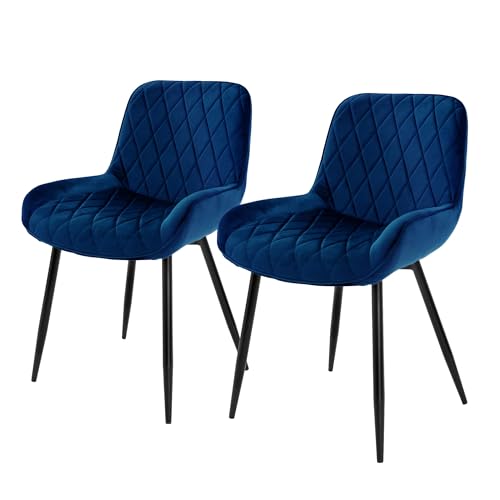 ML-Design 2er Set Esszimmerstühle Esszimmerstuhl mit Rücken- und Armlehnen, Dunkelblau, Samt Sitzfläche, Metallbeine, Küchenstühle Küchenstuhl Wohnzimmerstühle Wohnzimmerstuhl Polsterstuhl Stühle von ML DESIGN modern living