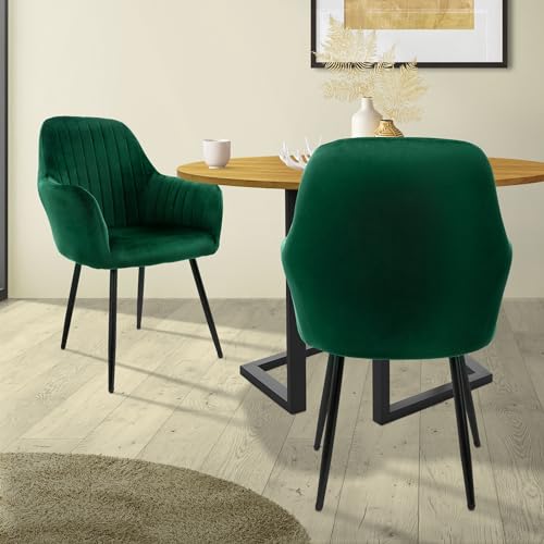 ML-Design 2er Set Esszimmerstühle mit Rücken- und Armlehnen, Grün, Küchenstühle mit Samtbezug, Polsterstühle mit Metallbeinen, Ergonomische Stühle für Esstisch, Wohnzimmerstühle Esszimmerstuhl von ML DESIGN modern living