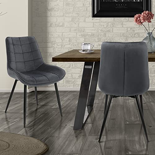 ML-Design 2er Set Esszimmerstühle mit Rückenlehne, Anthrazit, Küchenstuhl mit Samtbezug, Polsterstuhl mit Metallbeinen, Ergonomischer Stuhl für Esstisch, Esszimmerstuhl Wohnzimmerstuhl Küchenstühle von ML DESIGN modern living