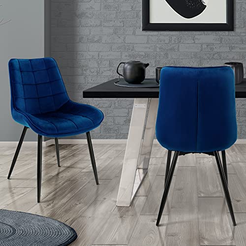 ML-Design 2er Set Esszimmerstühle mit Rückenlehne, Dunkelblau, Küchenstuhl mit Samtbezug, Polsterstuhl mit Metallbeinen, Ergonomischer Stuhl für Esstisch, Esszimmerstuhl Wohnzimmerstuhl Küchenstühle von ML DESIGN modern living