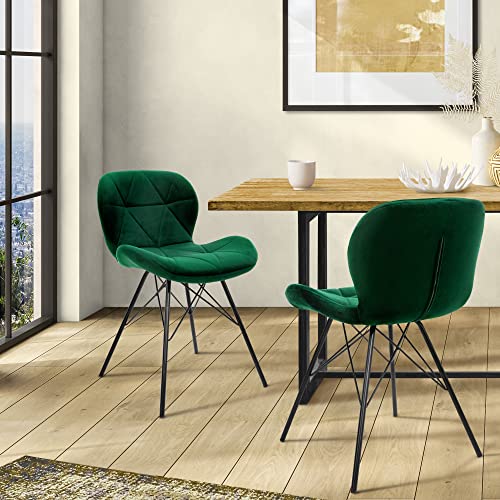 ML-Design 2er Set Esszimmerstühle mit Rückenlehne, Dunkelgrün, Küchenstuhl mit Samtbezug, Polsterstuhl mit Metallbeinen, Ergonomischer Stuhl für Esstisch, Esszimmerstuhl Wohnzimmerstuhl Küchenstühle von ML DESIGN modern living