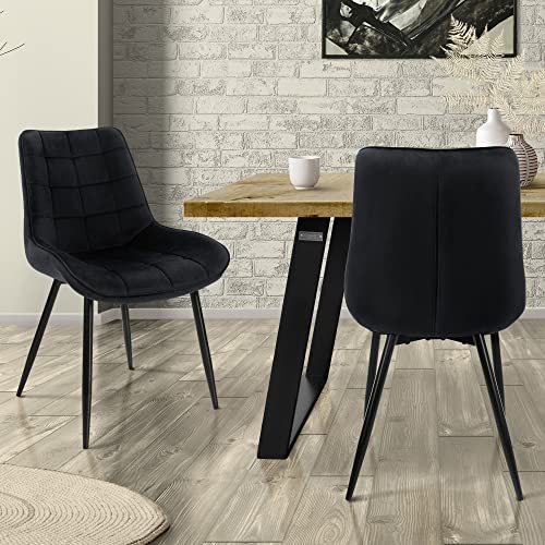 ML-Design 2er Set Esszimmerstühle mit Rückenlehne, Schwarz, Küchenstuhl mit Samtbezug, Polsterstuhl mit Metallbeinen, Ergonomischer Stuhl für Esstisch, Esszimmerstuhl Wohnzimmerstuhl Küchenstühle von ML DESIGN modern living