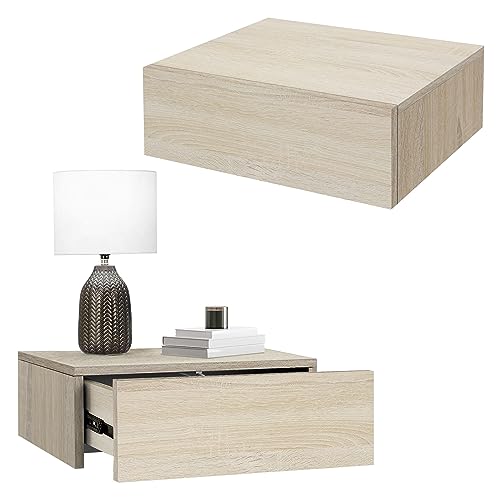 ML-Design 2er Set Nachttisch hängend mit 1 Schublade, Sonoma-Eiche, 46x30x15 cm, Holz, grifflos, Schwebender Nachtschrank, Wandmontage, Nachtkommode Wandregal Wandschrank Nachtkonsole Wandboard Regal von ML DESIGN modern living