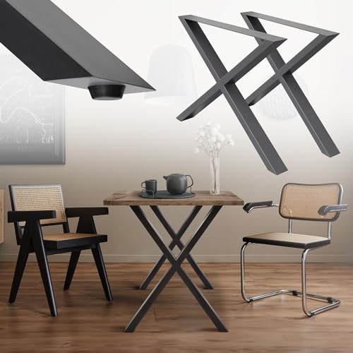 ML-Design 2er Set Tischbeine X-Form 60x72 cm, Anthrazit, pulverbeschichteter Stahl, Industriell, Metall Tischkufen X-Design Kreuz, Tischuntergestell Tischgestell Möbelfüße, für Esstisch & Schreibtisch von ML DESIGN modern living