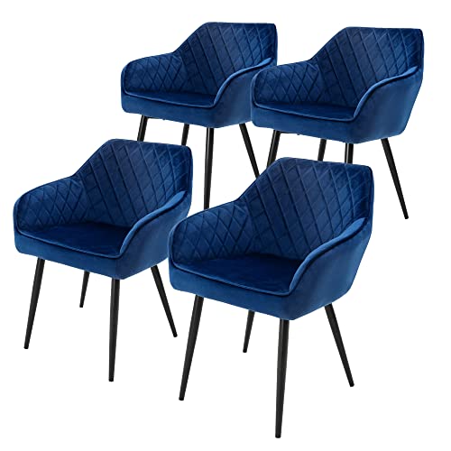 ML-Design 4er Set Esszimmerstühle mit Armlehne und Rückenlehne, Dunkelblau, Küchenstuhl mit Samtbezug, Polsterstuhl mit Metallbeinen, Ergonomischer Stuhl für Esstisch, Esszimmerstuhl Wohnzimmerstuhl von ML DESIGN modern living