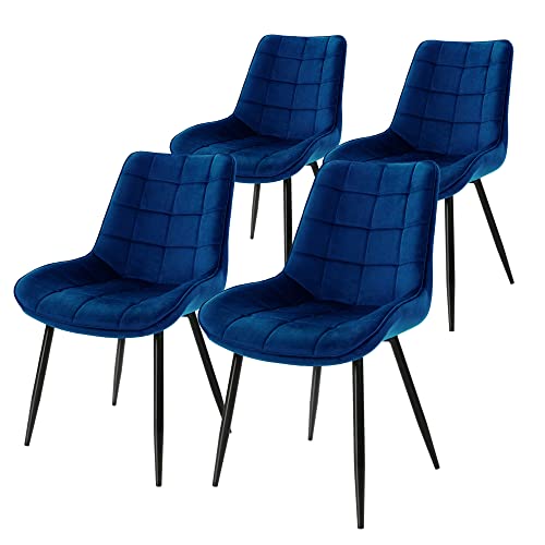 ML-Design 4er Set Esszimmerstühle mit Rückenlehne, Dunkelblau, Küchenstuhl mit Samtbezug, Polsterstuhl mit Metallbeinen, Ergonomischer Stuhl für Esstisch, Esszimmerstuhl Wohnzimmerstuhl Küchenstühle von ML DESIGN modern living