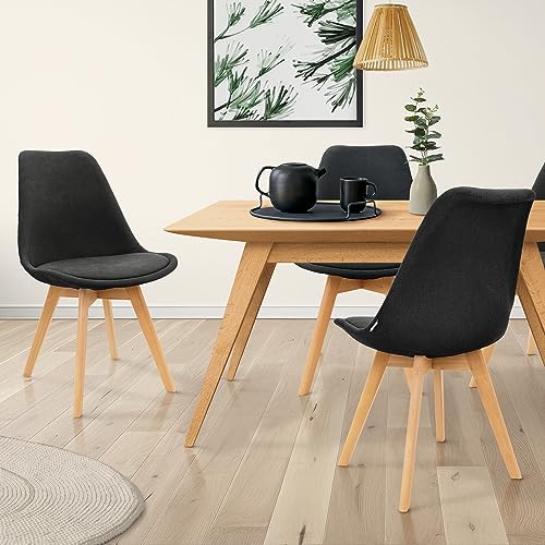 ML-Design 4er Set Esszimmerstühle mit Rückenlehne, Schwarz, Skandinavisches Retro Polsterstuhl mit Buchenholz-Beinen, Leinen Sitzfläche, Ergonomischer Küchenstuhl für Esstisch, Wohnzimmerstühle Stuhl von ML DESIGN modern living