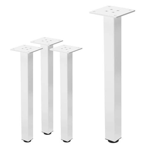 ML-Design 4er Set Tischbeine I-Design 42 cm, Weiß glänzend, aus pulverbeschichtetem Stahl, eckig, Vierkantprofil 4x4 cm, Höhenverstellbare Möbelfüße 1-4 cm, Möbelbeine für Couchtische, Bänke, TV-Möbel von ML DESIGN modern living
