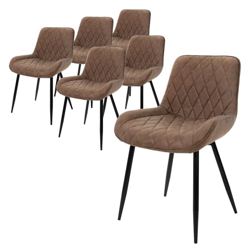 ML-Design 6er Set Esszimmerstühle Esszimmerstuhl mit Rücken- und Armlehnen, Braun, PU-Kunstleder Sitzfläche, Metallbeine, Küchenstühle Küchenstuhl Wohnzimmerstühle Wohnzimmerstuhl Polsterstuhl von ML DESIGN modern living