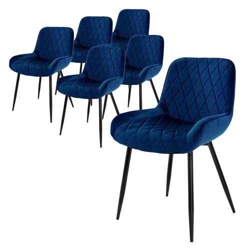 ML-Design 6er Set Esszimmerstühle Esszimmerstuhl mit Rücken- und Armlehnen, Dunkelblau, Samt Sitzfläche, Metallbeine, Küchenstühle Küchenstuhl Wohnzimmerstühle Wohnzimmerstuhl Polsterstuhl Stühle von ML DESIGN modern living