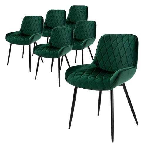 ML-Design 6er Set Esszimmerstühle Esszimmerstuhl mit Rücken- und Armlehnen, Dunkelgrün, Samt Sitzfläche, Metallbeine, Küchenstühle Küchenstuhl Wohnzimmerstühle Wohnzimmerstuhl Polsterstuhl Stühle von ML DESIGN modern living