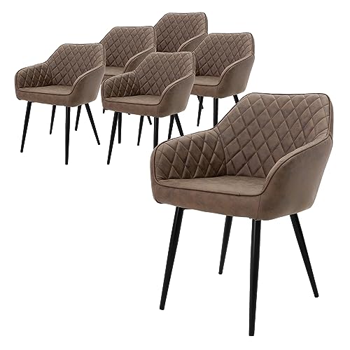 ML-Design 6er Set Esszimmerstühle mit Armlehne und Rückenlehne, Braun, Küchenstuhl mit Kunslederbezug, Polsterstuhl mit Metallbeinen, Ergonomischer Stuhl für Esstisch, Esszimmerstuhl Wohnzimmerstuhl von ML DESIGN modern living