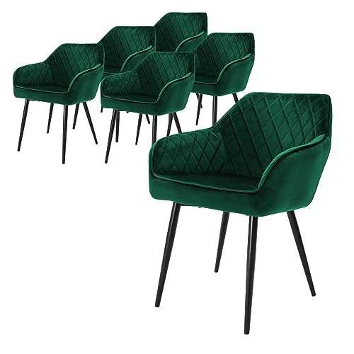 ML-Design 6er Set Esszimmerstühle mit Armlehne und Rückenlehne, Dunkelgrün, Küchenstuhl mit Samtbezug, Polsterstuhl mit Metallbeinen, Ergonomischer Stuhl für Esstisch, Esszimmerstuhl Wohnzimmerstuhl von ML DESIGN modern living