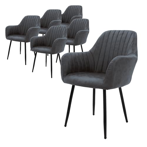 ML-Design 6er Set Esszimmerstühle mit Rücken- und Armlehnen, Anthrazit, Küchenstühle mit PU-Kunstleder-Bezug, Polsterstühle mit Metallbeinen, Ergonomische Stühle für Esstisch, Wohnzimmerstühle Stuhl von ML DESIGN modern living