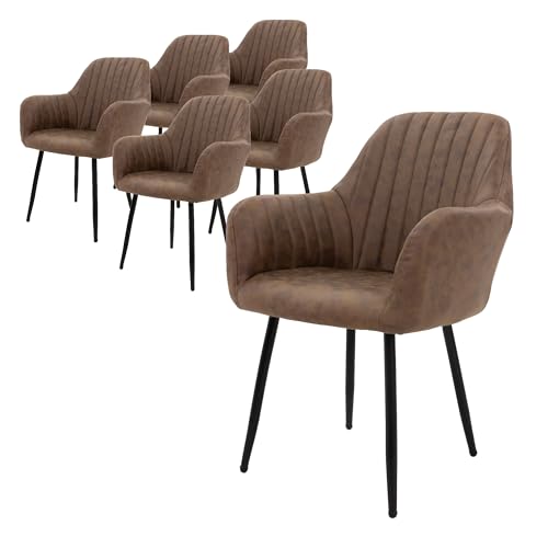 ML-Design 6er Set Esszimmerstühle mit Rücken- und Armlehnen, Braun, Küchenstühle mit PU-Kunstleder-Bezug, Polsterstühle mit Metallbeinen, Ergonomische Stühle für Esstisch, Wohnzimmerstühle Stuhl von ML DESIGN modern living