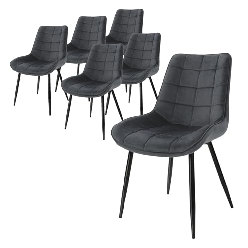 ML-Design 6er Set Esszimmerstühle mit Rückenlehne, Anthrazit, Küchenstuhl mit Samtbezug, Polsterstuhl mit Metallbeinen, Ergonomischer Stuhl für Esstisch, Esszimmerstuhl Wohnzimmerstuhl Küchenstühle von ML DESIGN modern living
