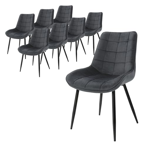 ML-Design 8er Set Esszimmerstühle mit Rückenlehne, Anthrazit, Küchenstuhl mit Samtbezug, Polsterstuhl mit Metallbeinen, Ergonomischer Stuhl für Esstisch, Esszimmerstuhl Wohnzimmerstuhl Küchenstühle von ML DESIGN modern living
