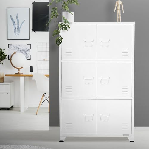 ML-Design Aktenschrank, 75x40x120 cm, Weiß, Stahl, Freistehender Büroschrank 4 Beinen, Metallspind 6 Türen, 3 Innenfächer, Industrial, Lagerschrank Stahlschrank Metallschrank Aufbewahrungsschrank von ML DESIGN modern living