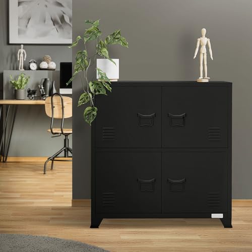 ML-Design Aktenschrank, 75x40x80,5 cm, Schwarz, Stahl, Freistehender Büroschrank 4 Beinen, Metallspind 4 Türen, 2 Innenfächer, Industrial, Lagerschrank Stahlschrank Metallschrank Aufbewahrungsschrank von ML DESIGN modern living